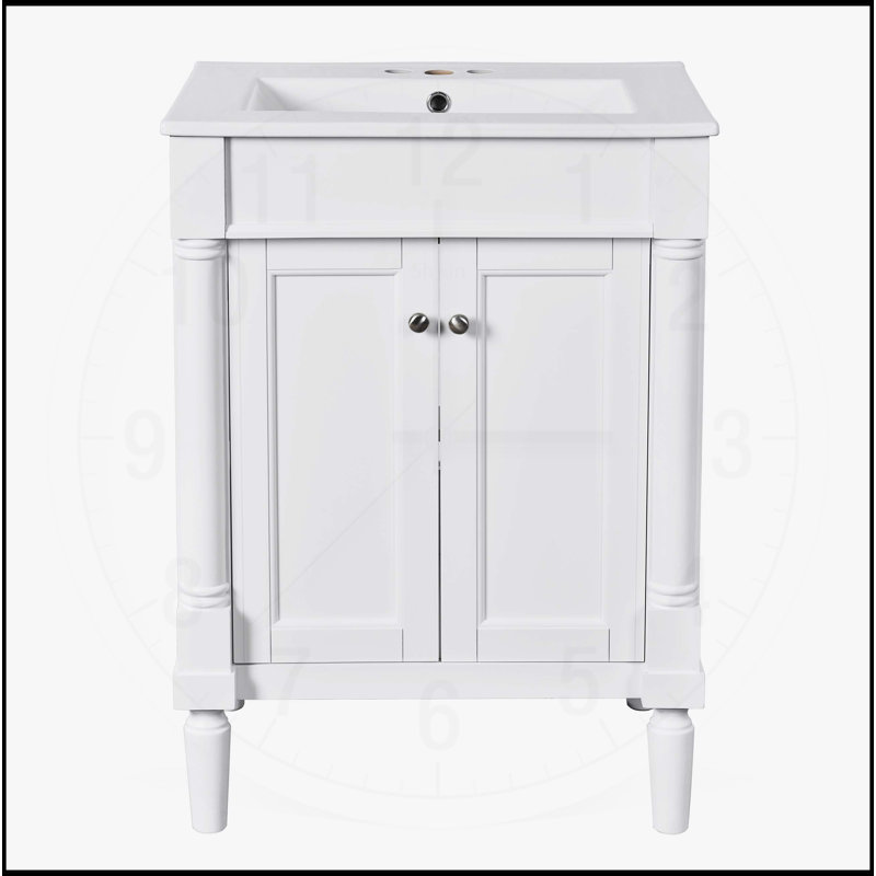 Meuble-lavabo 24 po avec lavabo supérieur et meuble de rangement à 2 niveaux, Blanc