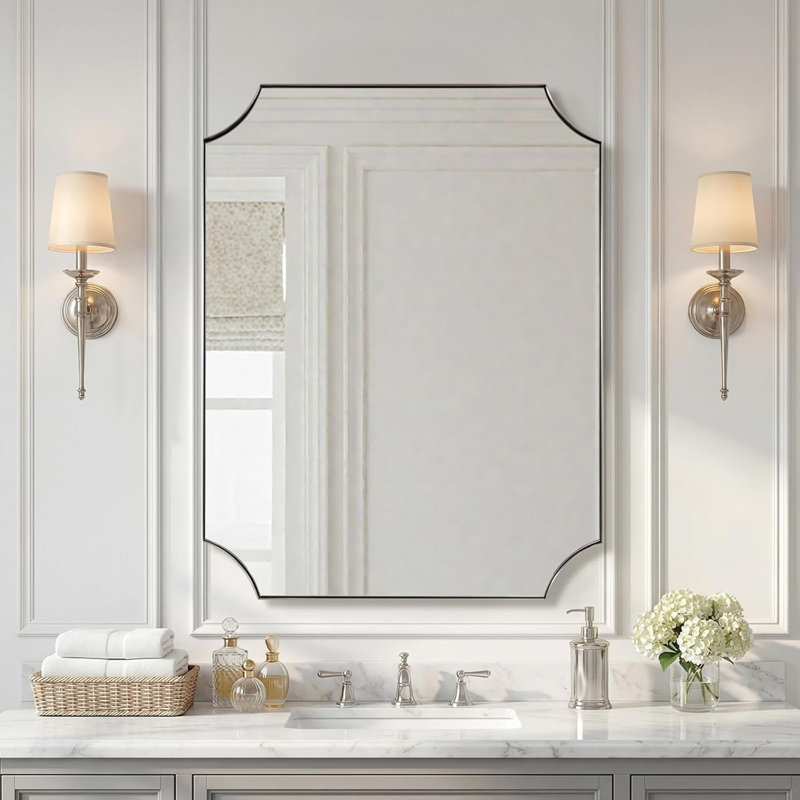 Miroir de salle de bain Tariro Cadre en acier inoxydable, 36 po x 30 po, Nickel brossé