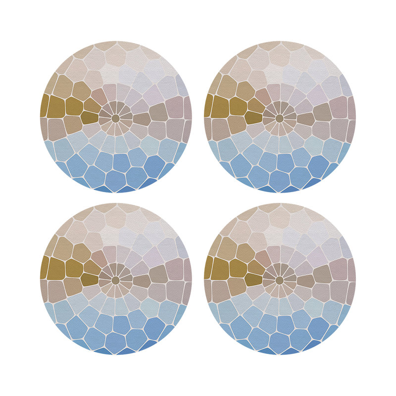 Mosaico Palm Beach Vegan Leather Round Coasters, Mykonos