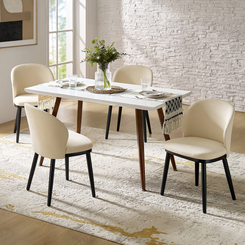 Kanalu Modern Dining Chair Set with Solid Wood Legs, 4, Beige