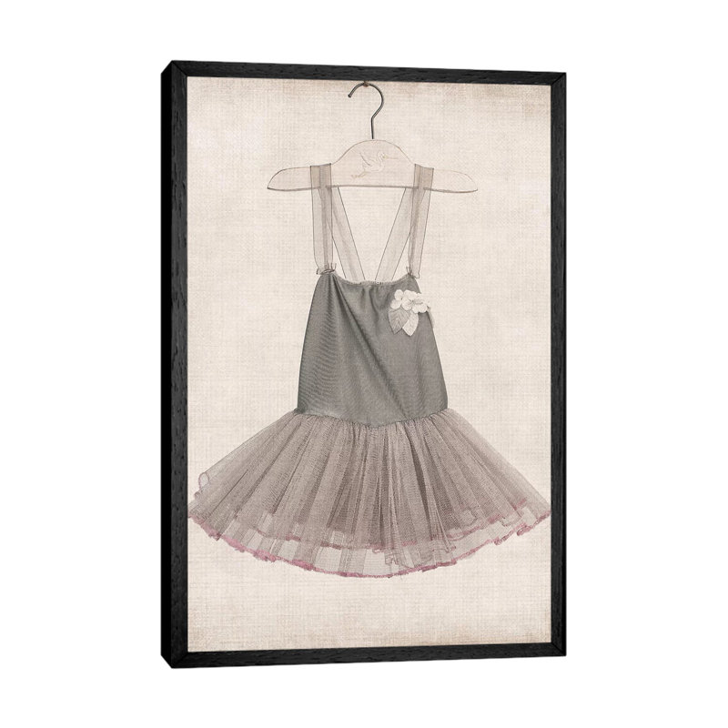 Grey Tutu Ballerina Dress - Print on Canvas, 101.6 cm H x 66.04 cm W, Black Framed