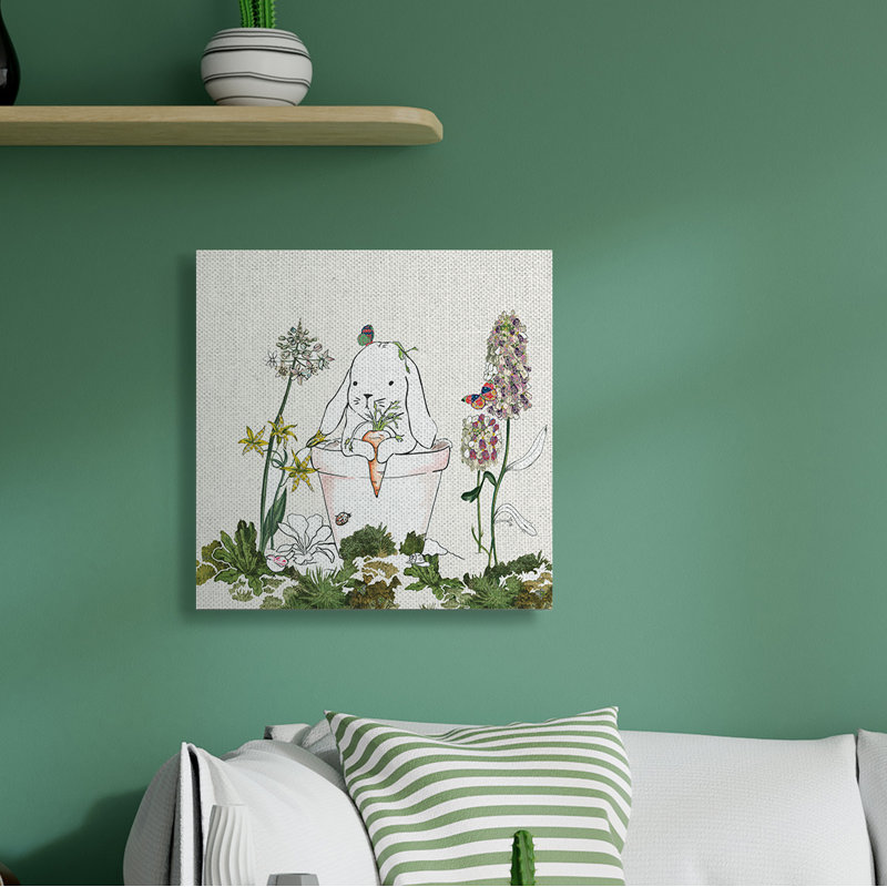 «Bunny in Flower Pot Lilac Florals Blooming» par Sangita Bachelet - Impression sur toile, H 30 po x l 30 po x 1,5 po