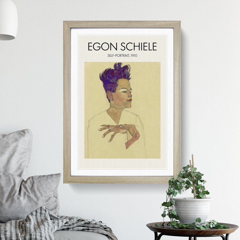 Self Portrait Vol.5 by Egon Schiele - Picture Frame Painting, Oak, 65cm H x 48cm W x 2cm D