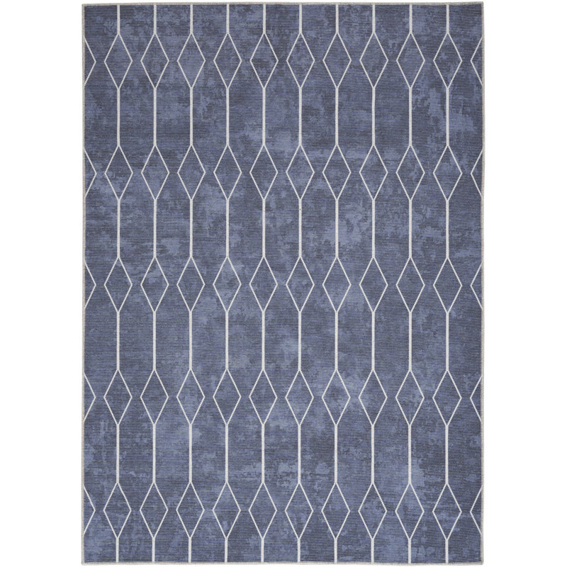 Tapis bleu et ivoire lavable à la machine 6 pi x 9 pi