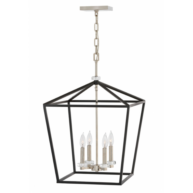 Stinson 4 - Light Lantern Geometric Chandelier, 27.25" H x 18" W x 18" D, Nickel, Black