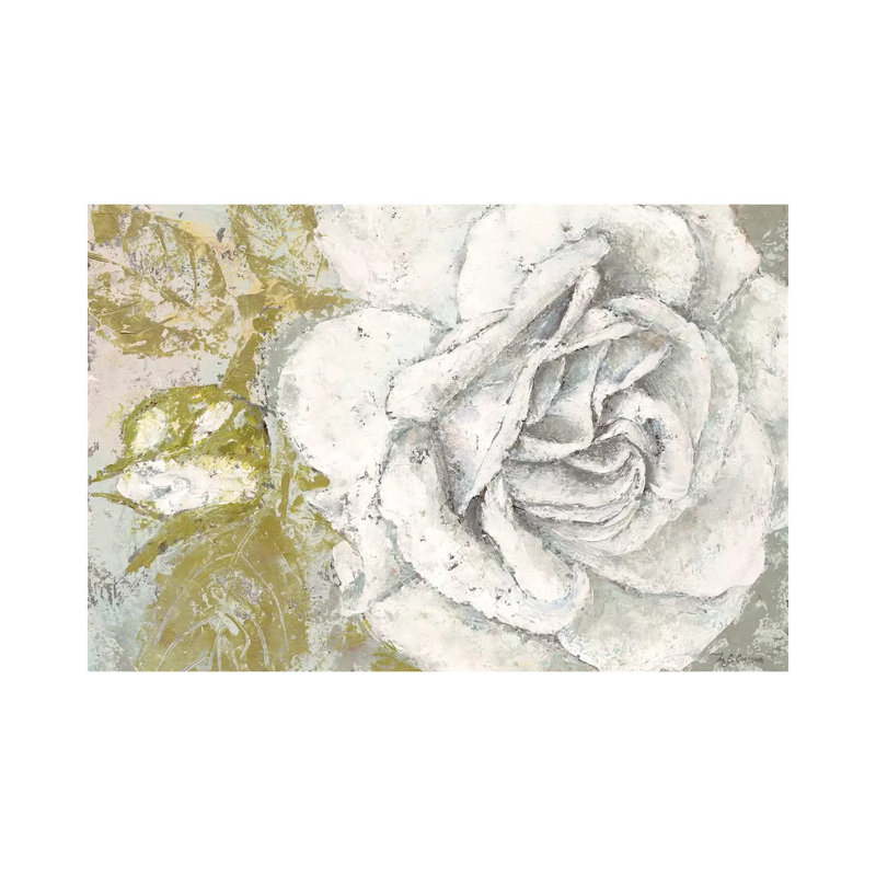 White Rose Blossom by Marie Elaine Cusson - Wrapped Canvas Painting, 20.32 cm H x 30.48 cm W
