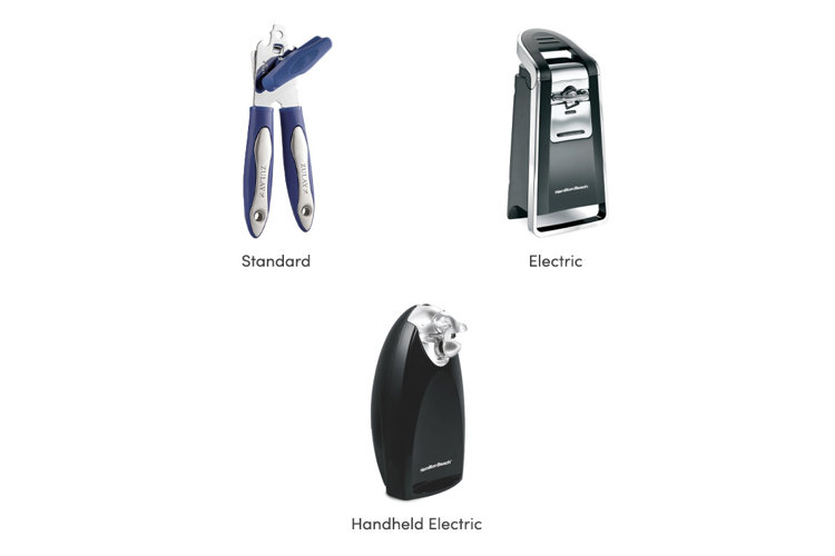 collage of three different type of can openers