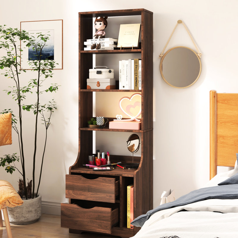 Table de chevet pour chambre à coucher avec 2 tiroirs et amplement d'espace pour un décor captivant, Noyer