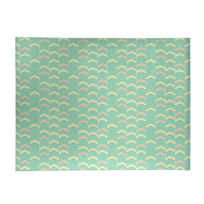 Tapis à chevrons vert marin/rose/ivoire