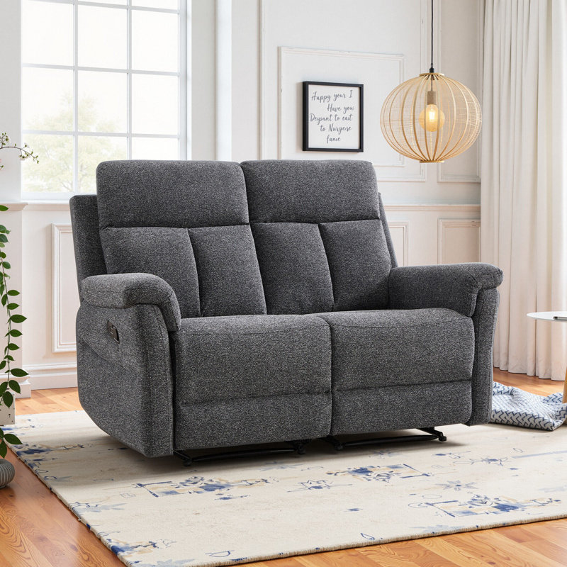 57.5" Wide Modern Chenille Upholstered Manual Reclining Loveseat Sofa, Dark Gray