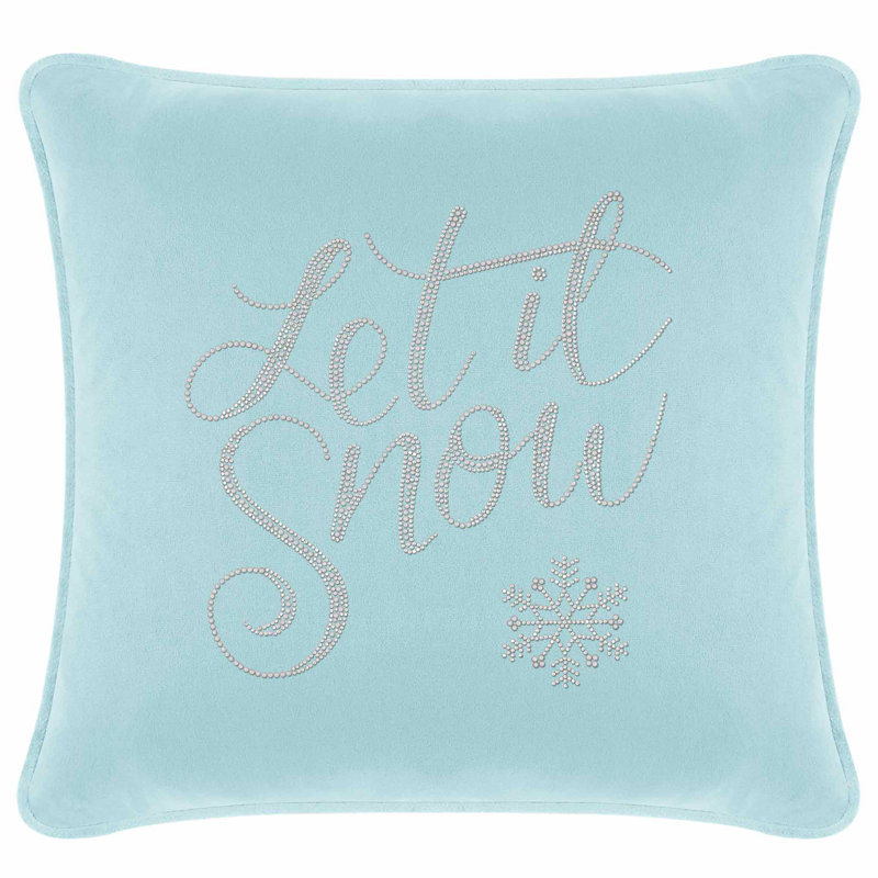 Coussin «Let It Snow» Sparkles Home | Velours avec perles et strass | Insertion de plumes, Velours bleu pacifique