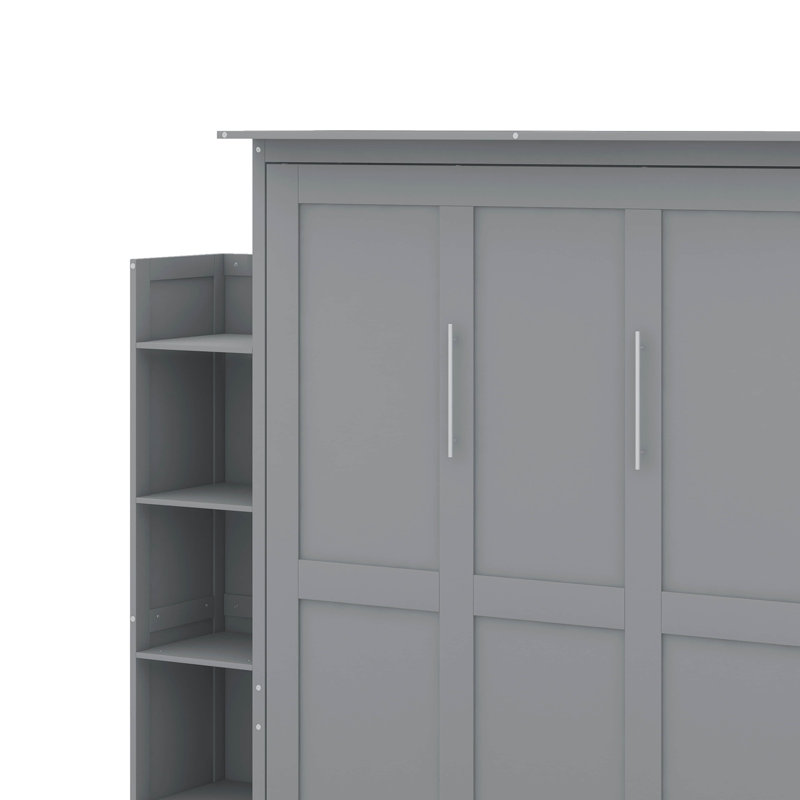 Grand lit escamotable avec tablettes et DEL, Gris