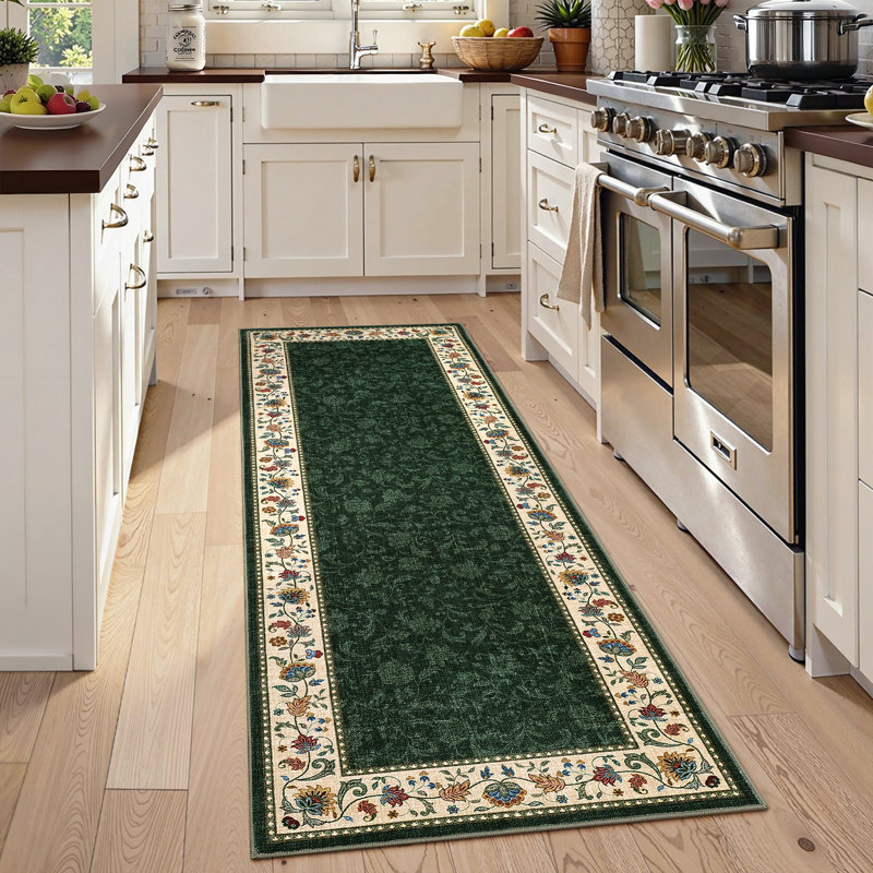Farmhouse Floral Rug Washable Area Rug Non Slip, Soft Non Shedding Indoor Carpets, Low Pile Thin Foldable Printed Floor Mats, Bordered Carpet for Living Room Nursery Bedroom