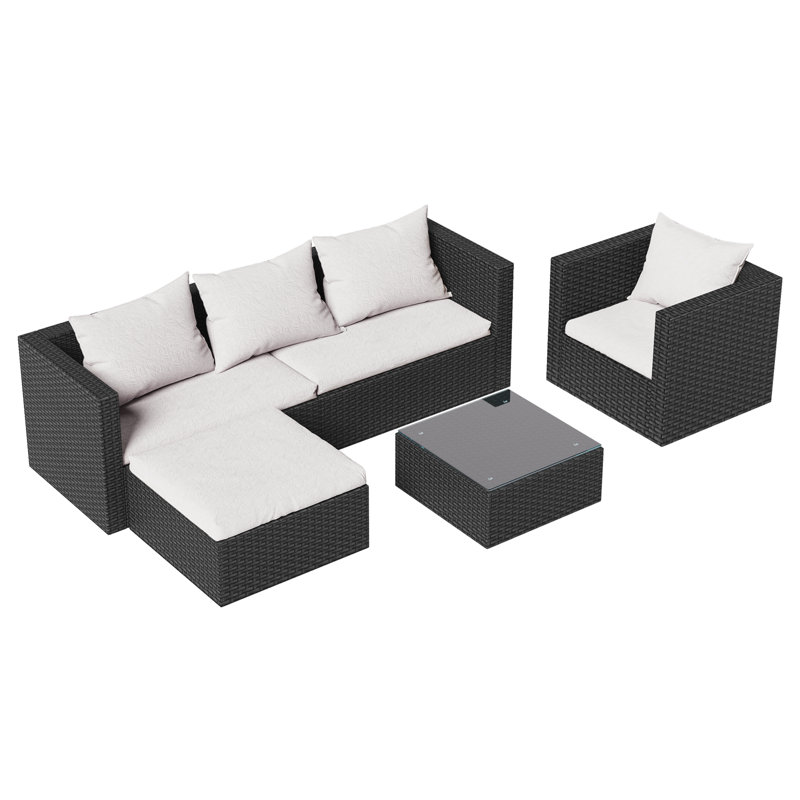 5-Person Seating Group with Cafe Table, Black, Beige