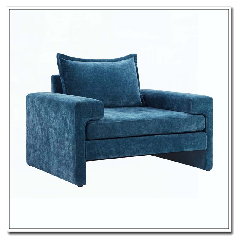Fauteuil d'appoint en chenille de 40,9 po avec accoudoirs larges et coussin épais Chenille, Bleu