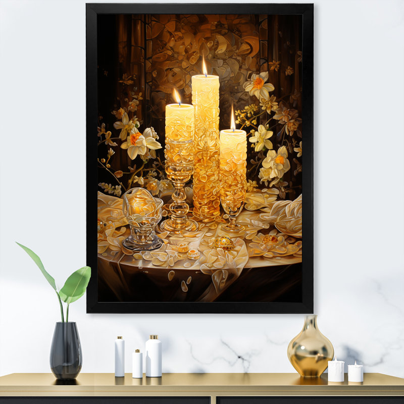 Judaïsme aux chandelles, Shabbat sérénité I sur toile, Cadre photo noir, H 20 po x l 12 po x P 1 po