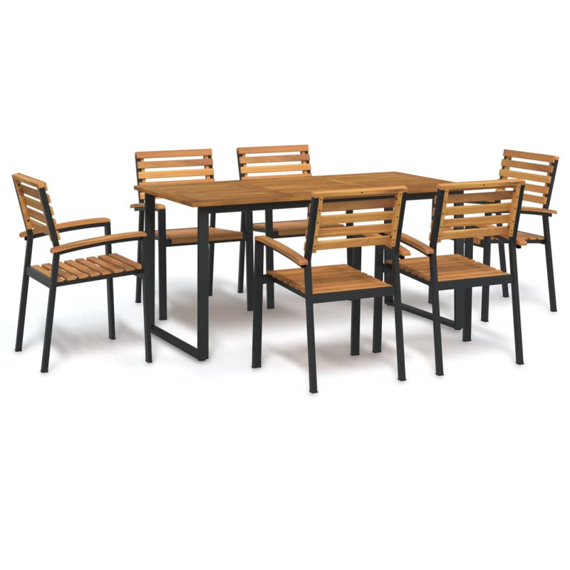 6 - Person Acacia Wood Patio Dining Set with Rectangular Table, 75 cm H x 160 cm W x 80 cm D
