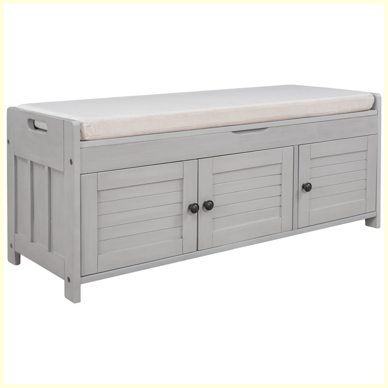 Banc à chaussures avec coussin amovible et espace de rangement caché, Gris délavé