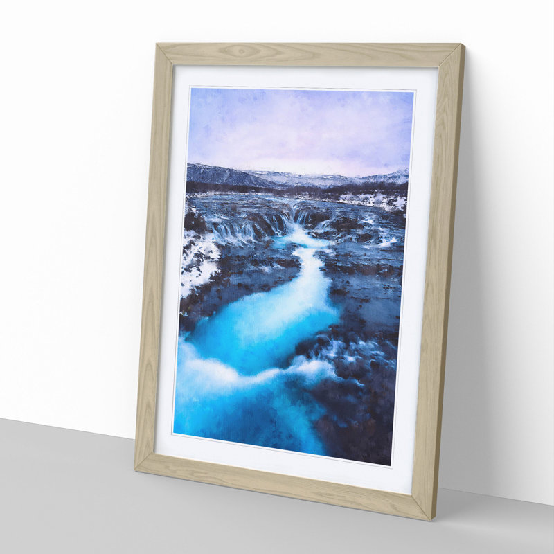 Winter Waterfall in Iceland - Picture Frame Painting, Oak Framed, 65cm H x 48cm W x 2cm D