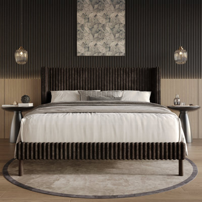 Velvet Upholstered Wingback Bed