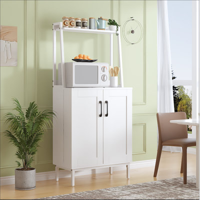 51” Pantry Cabinets With Microwave Shelves, Freestanding Kitchen Pantry Storage Cabinet With Adjustable Shelves, Buffet Cupboards Storage Cabinet For