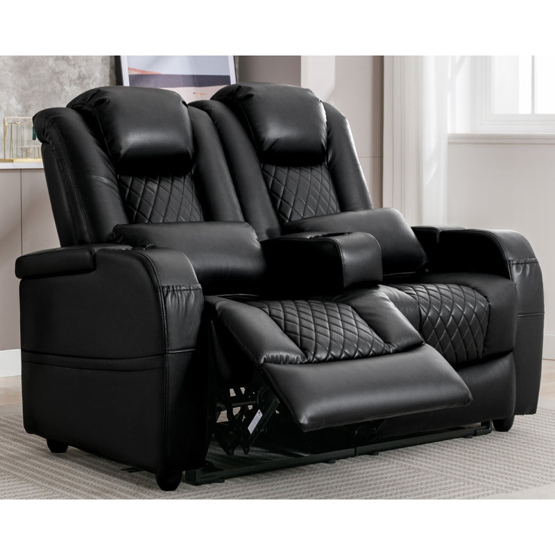 57" Rv Loveseat Recliner Sofa, Home Theater Seating With 3 Arms And 2 Pillows, zero clearance recliner  Recliners & 135° Reclining Couch (black Pu Leather Furniture)
