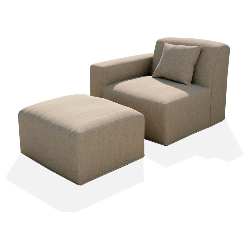 Canapé moderne avec accoudoir à droite avec repose-pieds, modulaire de patio sans assemblage, tissu résistant aux rayons UV
