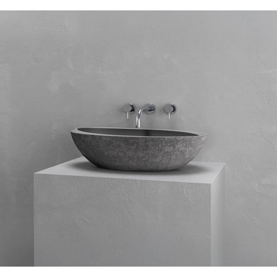Lavabo vasque gris béton / gris texturé L 24 po x l 13,8 po Vast Studio - vasque de comptoir ovale avec intérieur lisse, finition métallique luxueuse et design moderne inspiré du spa