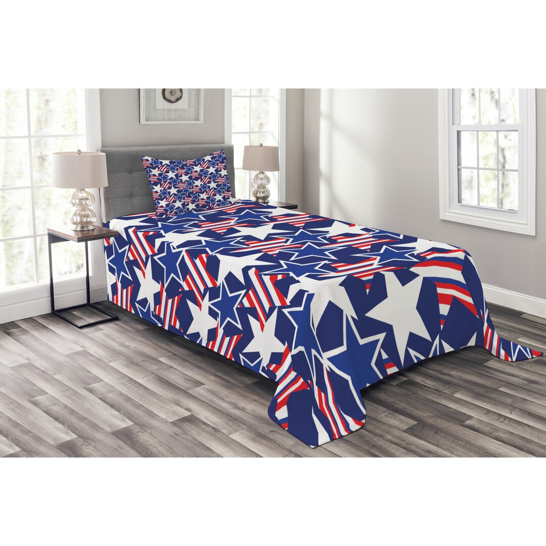 Gestepptes Bettdecken-Set, Patriotic American Star, 4. Juli, Royal Blue Weiß und Rot