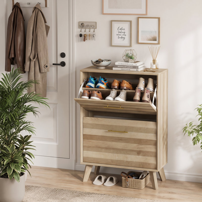 Range-chaussures moderne l 23,6 po avec étagère à chaussures rabattable mince et grande capacité, Cream
