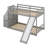 Solid Wood Twin Over Twin Low Bunk Bed With Slide And Storage Staircase-443324545