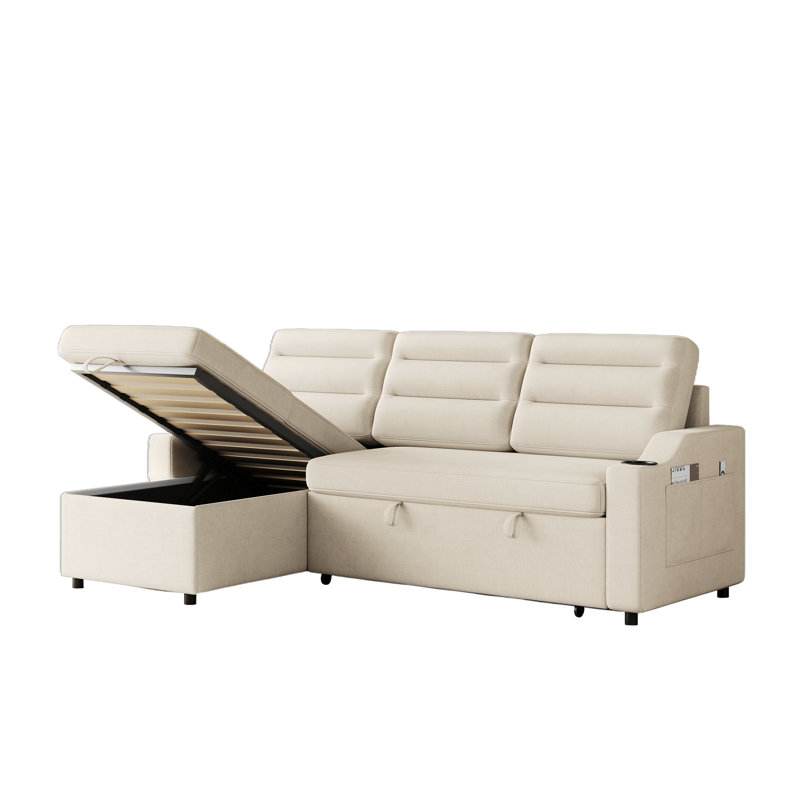 Convertible Sleeper Combo Sofa, Convertible Sofa Bed Polyester Pullout Bed With Storage Recliner And Cup Holder For Living Room, Tight Spaces
