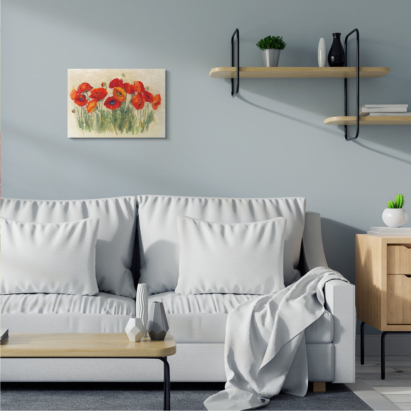«Poppy Florals Meadow Grass» par Carol Rowan, reproduction d'art graphique sur toile, H 16 po x l 20 po, Toile tendue