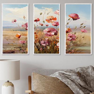 Mauve œillets, charme de campagne I - ensemble d'art sur toile