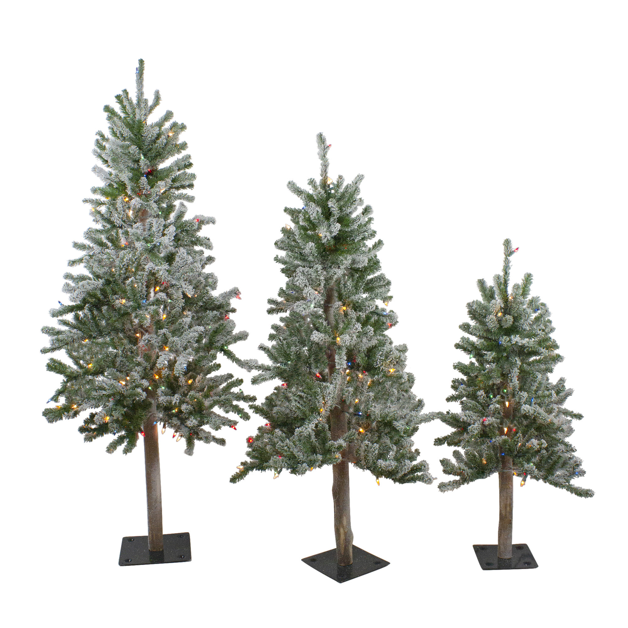 Set of 3 Pre-Lit Woodland Alpine Artificial Christmas Trees 3' 4' and 5' - Clear Lights (Set of 3)