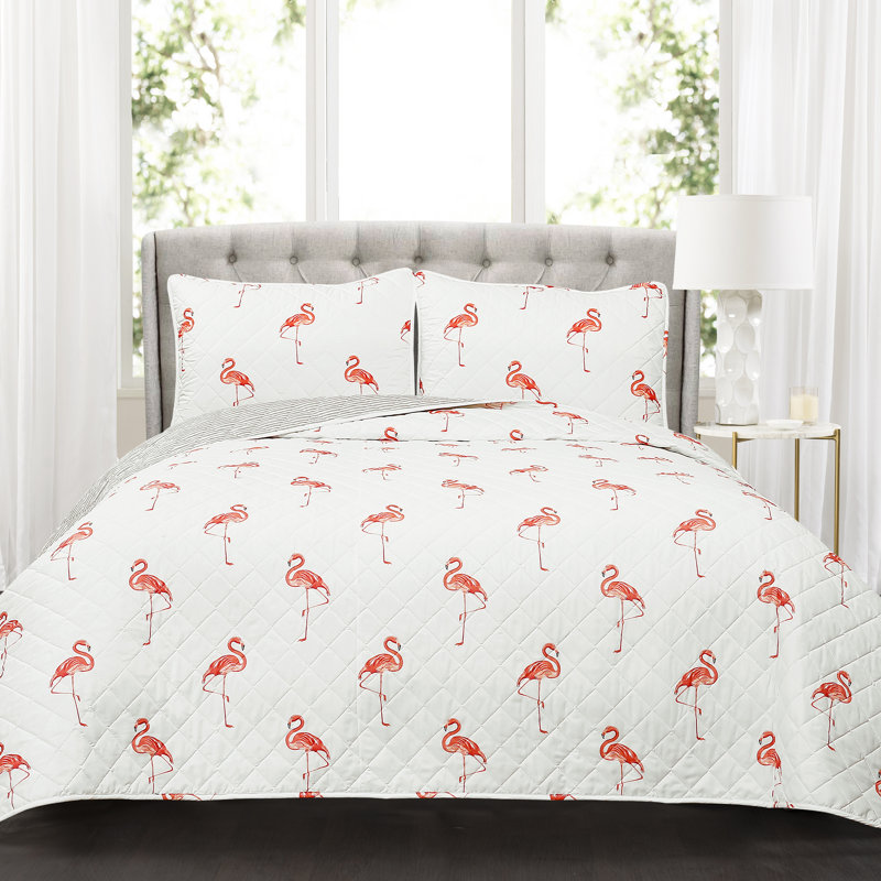 Lush Decor Kelly Flamingo Reversible Cotton Quilt Set, Queen