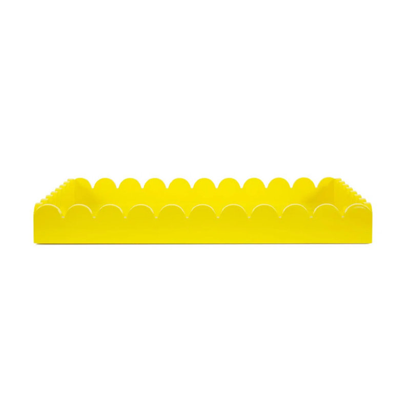 Hindley Hand-Crafted Rectangular Scalloped Wood Tray, Yellow