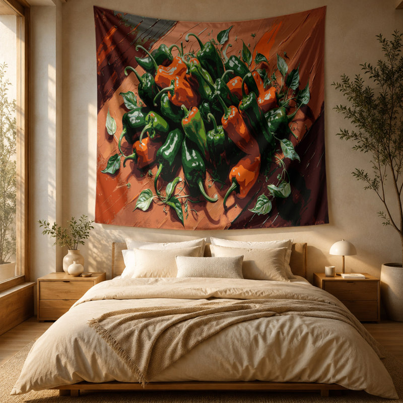 Tapisserie murale Légumes piments forts Serrano, 88 po x 104 po