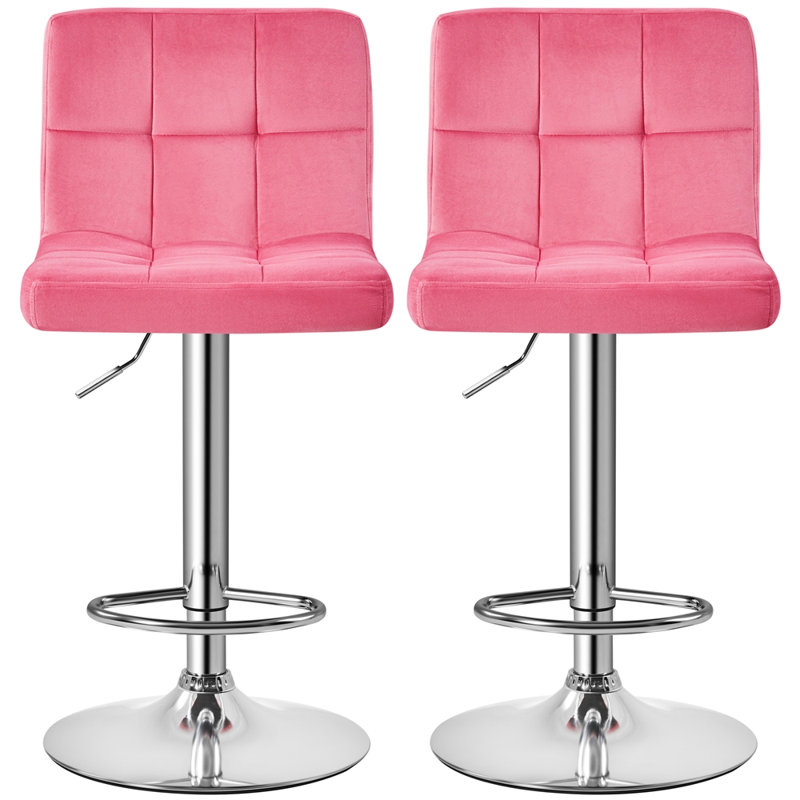 Swivel Upholstered Adjustable Bar Stool with Large Pedestal Base, Pink