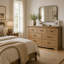 Commode double à 7 tiroirs Farmhouse avec grain de bois naturel pour le rangement dans la chambre à coucher