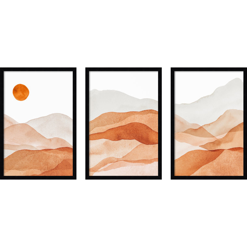 «Ayia Mountain Range Trio - lot de 3» par Amy Lighthall, reproduction d'art encadrée, Brun, H 25 po x l 56 po