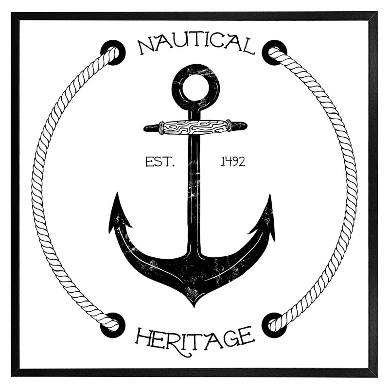 Lorton Nautical Anchor 1 Piece Single Picture Frame Wall Art, 76cm H x 76cm W x 4cm D, Black Framed