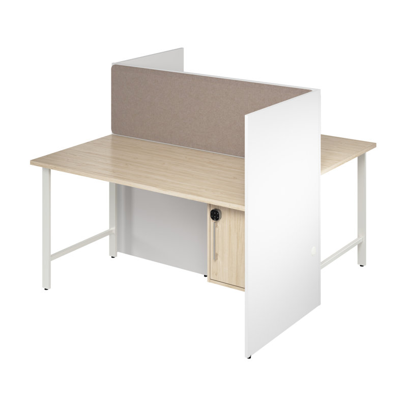 Bush Business Furniture Hustle 2 Person Office Cubicle Desk With Storage And Tackboard, White/Beige