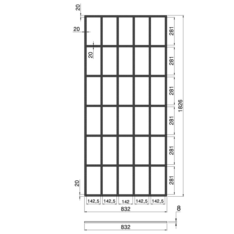 33" W x 72" H Matte Black Grid Shower Screen, 5/16'' Tempered Safety Glass Fixed Shower Panel
