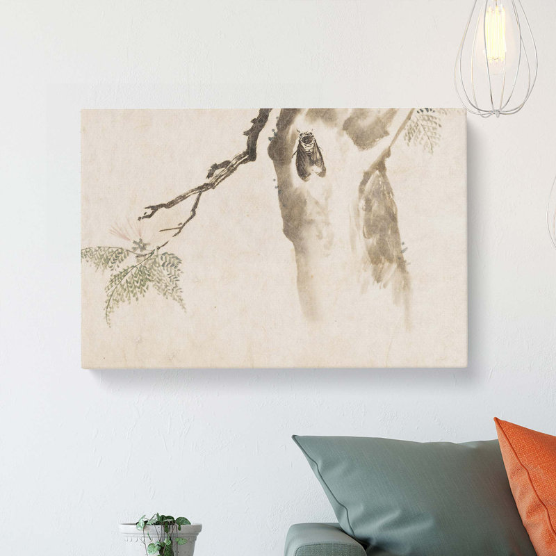 Moth Upon A Tree by Kawanabe Kyosai - Wrapped Canvas, 35cm H x 50cm W x 3cm D