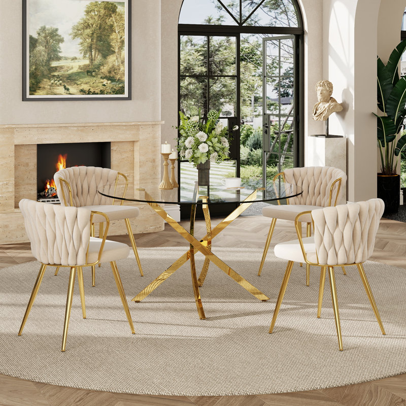Ensemble de salle à manger 5 pièces, H 29,5 po x L 47,24 po x l 47,24 po, Beige