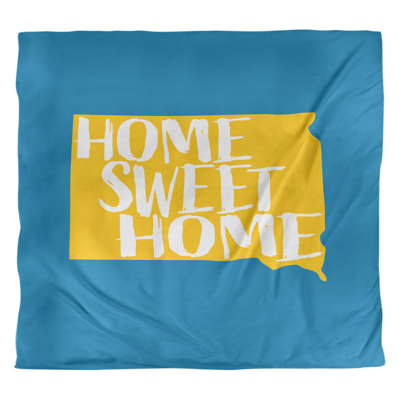 Housse de couette réversible Home Sweet South Dakota, Microfibre, Housse de couette pour grand lit, Bleu / Jaune