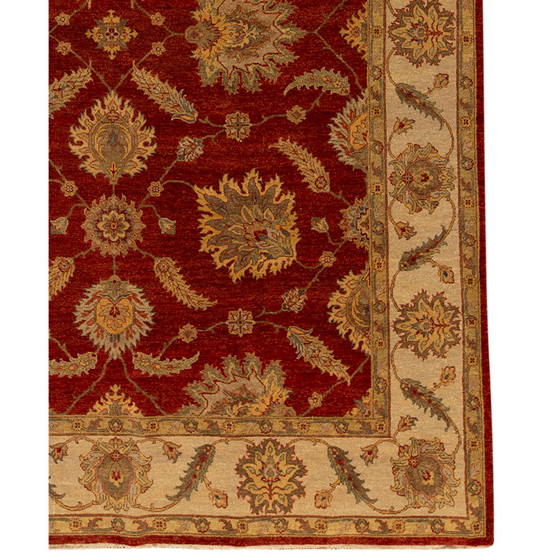 Tapis rouge / beige noué à la main de haute qualité