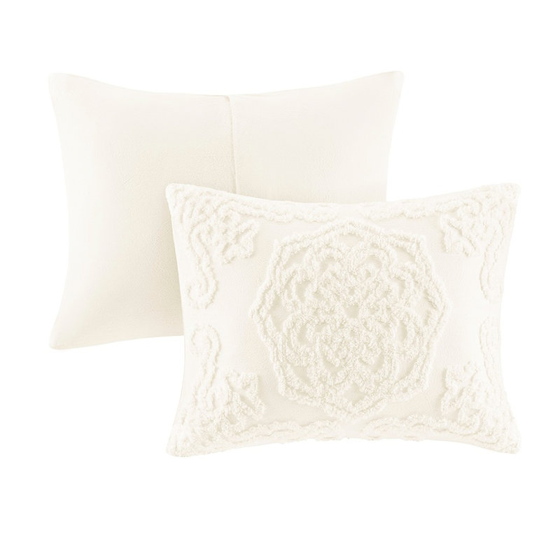 Édredon en chenille de coton de style Shabby Chic, Full Comforter + 2 Standard Shams, Off White