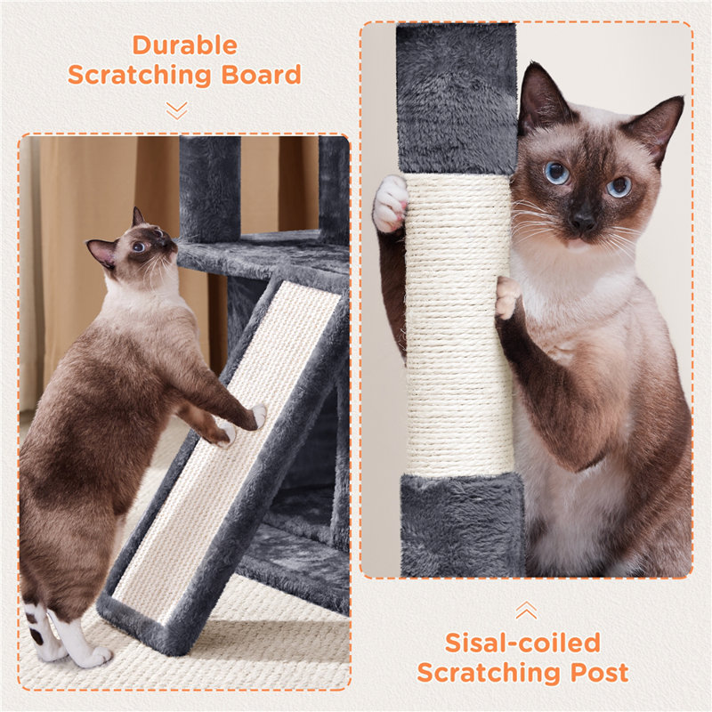 36? h multilevel cat tower with double condos Therese, Gris foncé